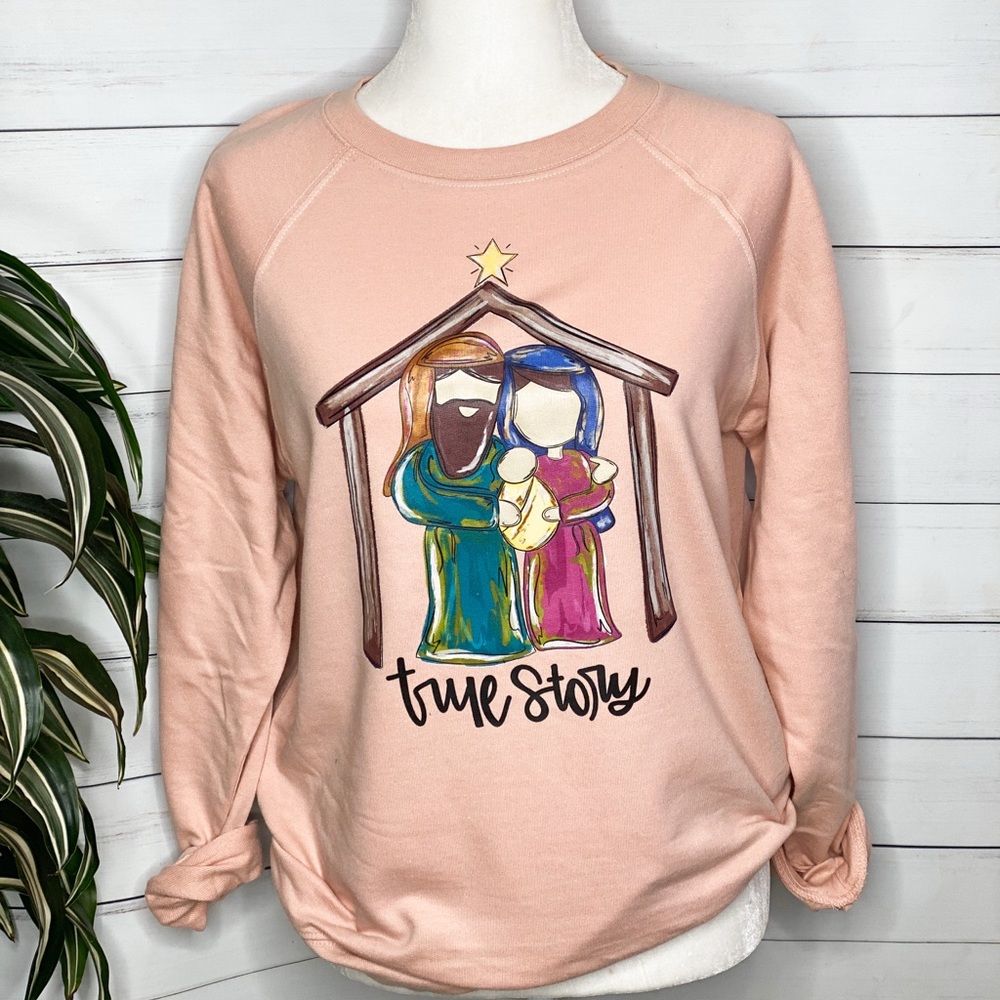 Pink Nativity Graphic Sweatshirt Christmas Sweater